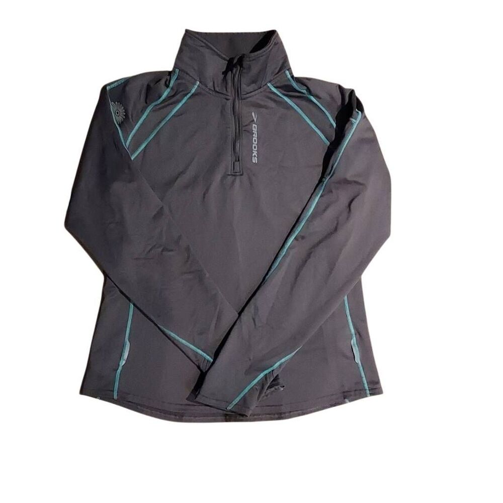 This item is a Brooks Equilibrium 1/4-Zip Pullover in Charcoal with Teal Stitchi - Picture 2 of 3